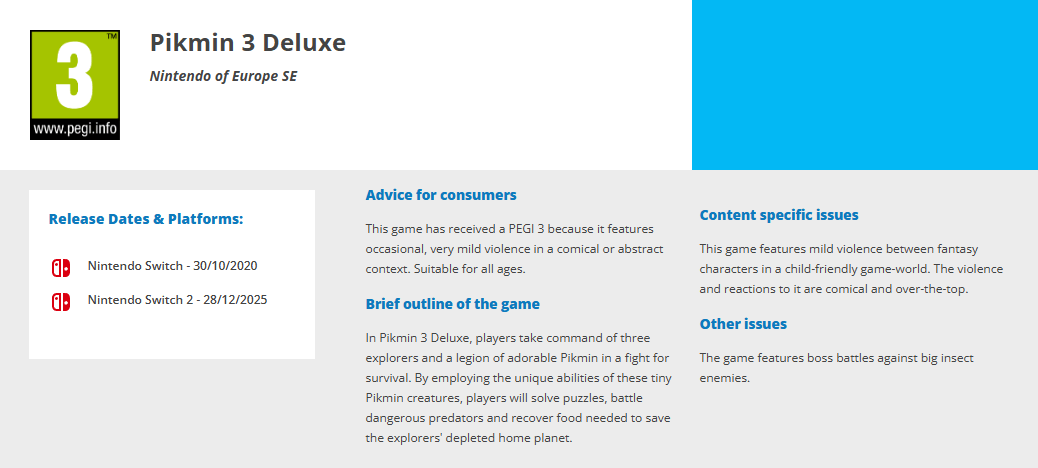 要来了!Switch 2版《皮克敏3 豪华版》通过欧洲评级(图2) 要来了!Switch 2版《皮克敏3 豪华版》通过欧洲评级