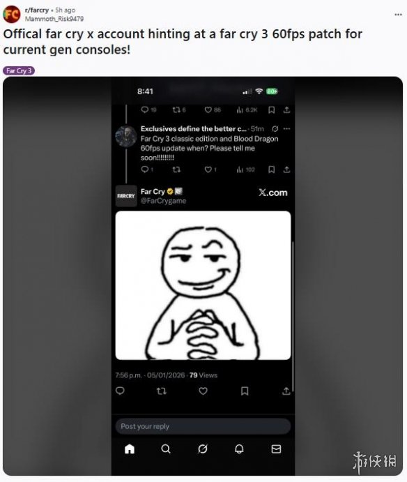 终于等到了?育碧暗示将推出《孤岛惊魂3》60帧更新(图1) 游侠网1