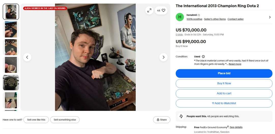 Dota2 ti3冠军戒指被挂拍卖平台 7万美元起拍无人问津(图1) Dota2 ti3冠军戒指被挂拍卖平台 7万美元起拍无人问津