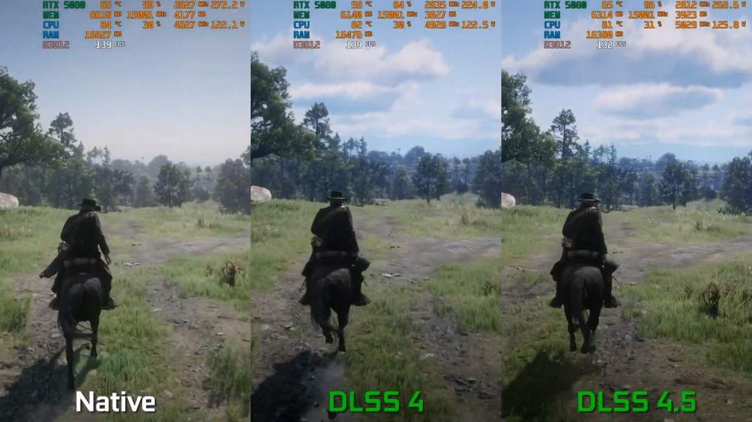 《荒野大镖客2》DLSS 4.5测试 质量模式画质甚至超过了原生分辨率(图2) 《荒野大镖客2》DLSS 4.5测试 质量模式画质甚至超过了原生分辨率