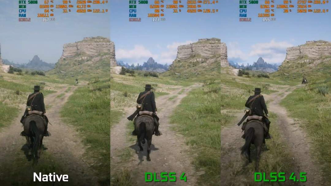 《荒野大镖客2》DLSS 4.5测试 质量模式画质甚至超过了原生分辨率(图5) 《荒野大镖客2》DLSS 4.5测试 质量模式画质甚至超过了原生分辨率