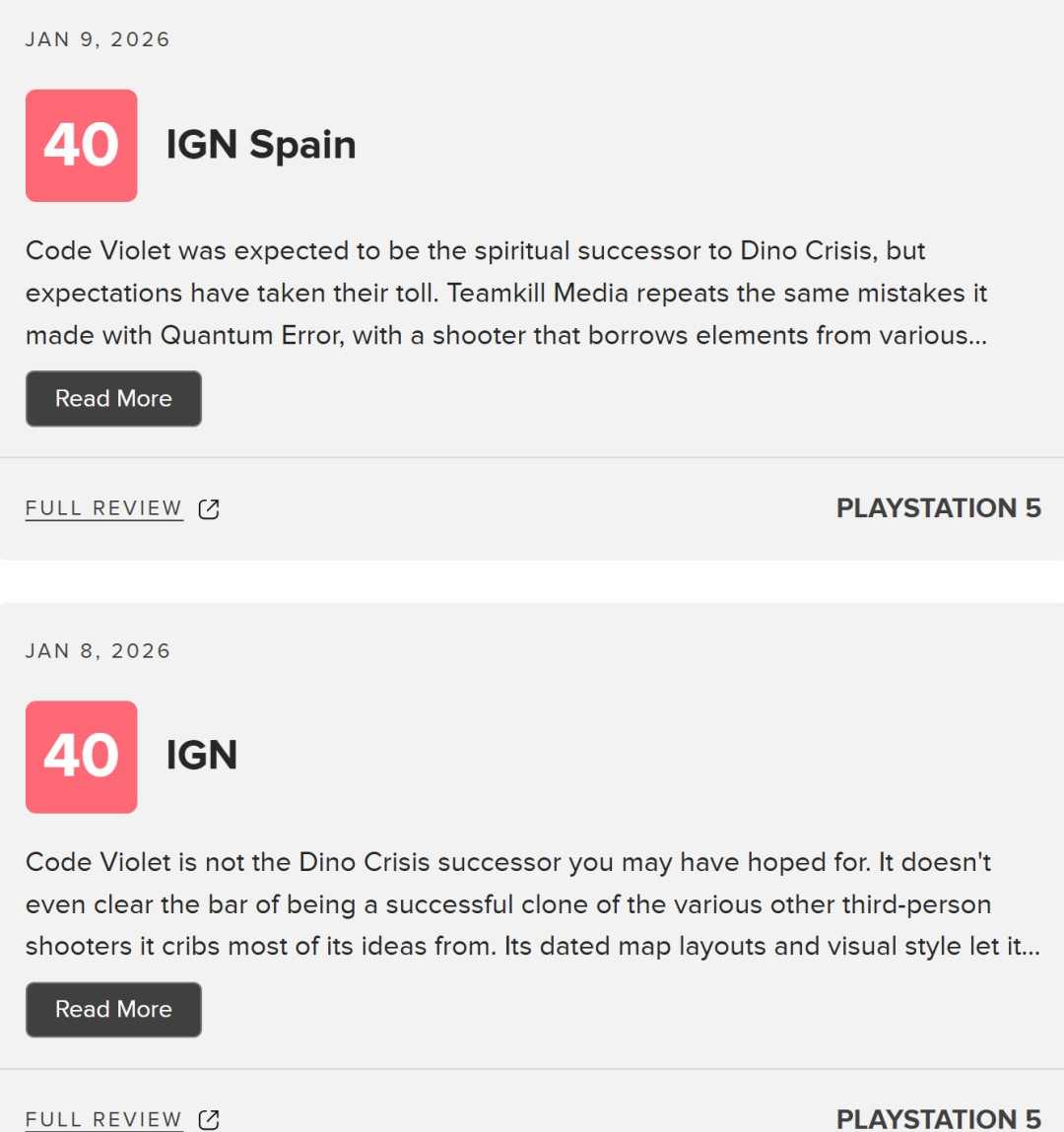 《Code Violet》评分只有4分 被网友戏称最烂PS5独占
