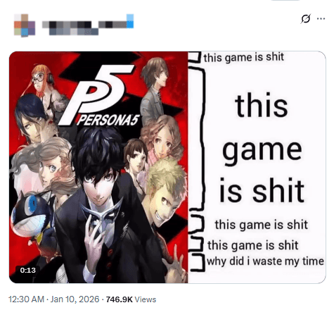 《女神异闻录5》被吐槽“烂透了”!网友质疑其在引战(图1) 游侠网1