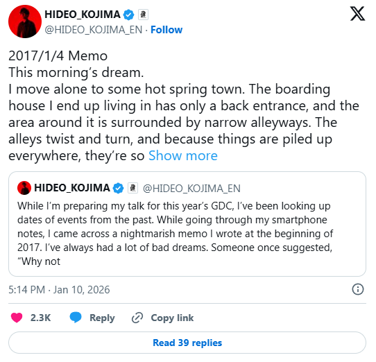 创意是这么来的！小岛秀夫梦境日记曝光：全是裸女腐尸