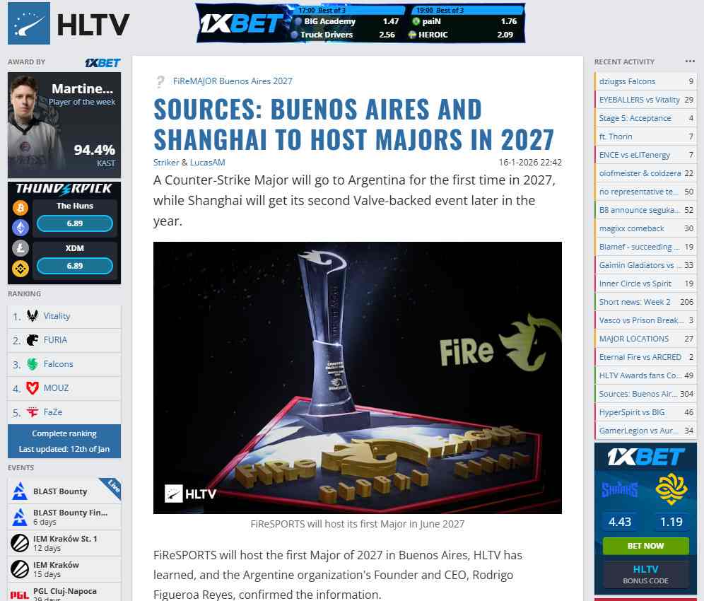 传《反恐精英2》2027年Major将在上海和阿根廷举办(图2) 传《反恐精英2》2027年Major将在上海和阿根廷举办