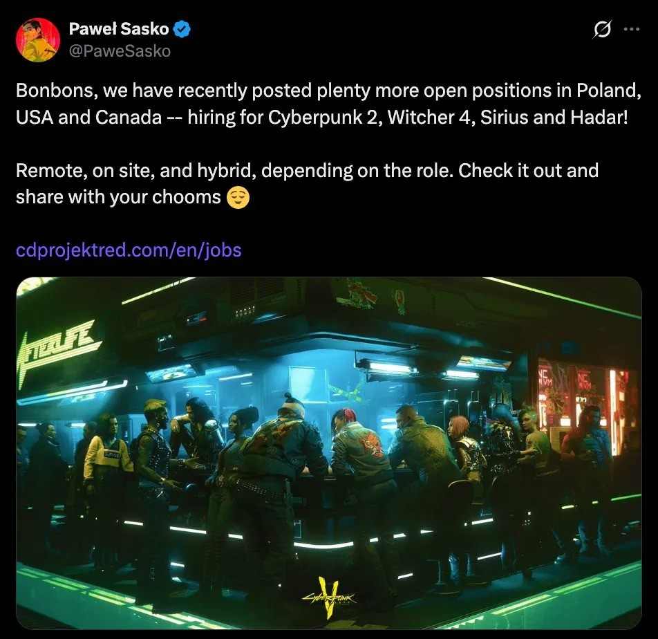 CDPR为《巫师4》《赛博朋克2》等发布大规模招聘(图2) CDPR为《巫师4》《赛博朋克2》等发布大规模招聘