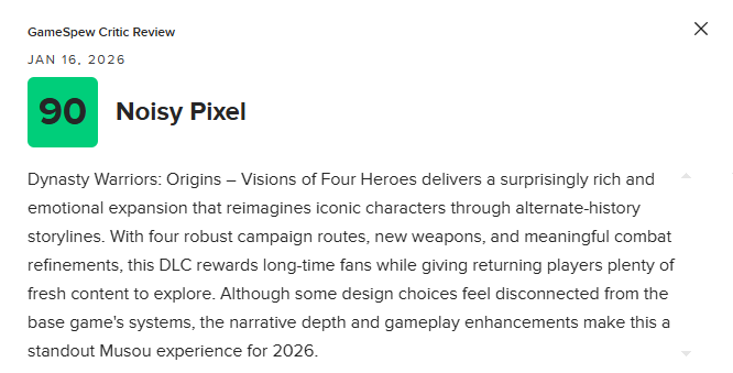 《真三国无双：起源》DLC“梦幻四英杰”M站82分：物有所值！