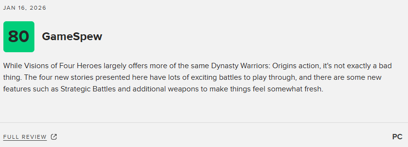 《真三国无双：起源》DLC“梦幻四英杰”M站82分：物有所值！